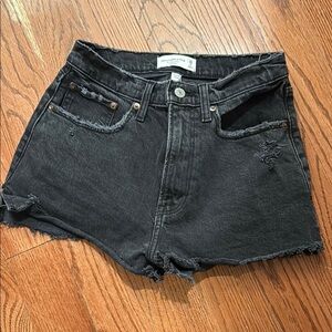 Abercrombie & Fitch High Rise Mom Black Distressed Denim Shorts 26/2 Curve Love